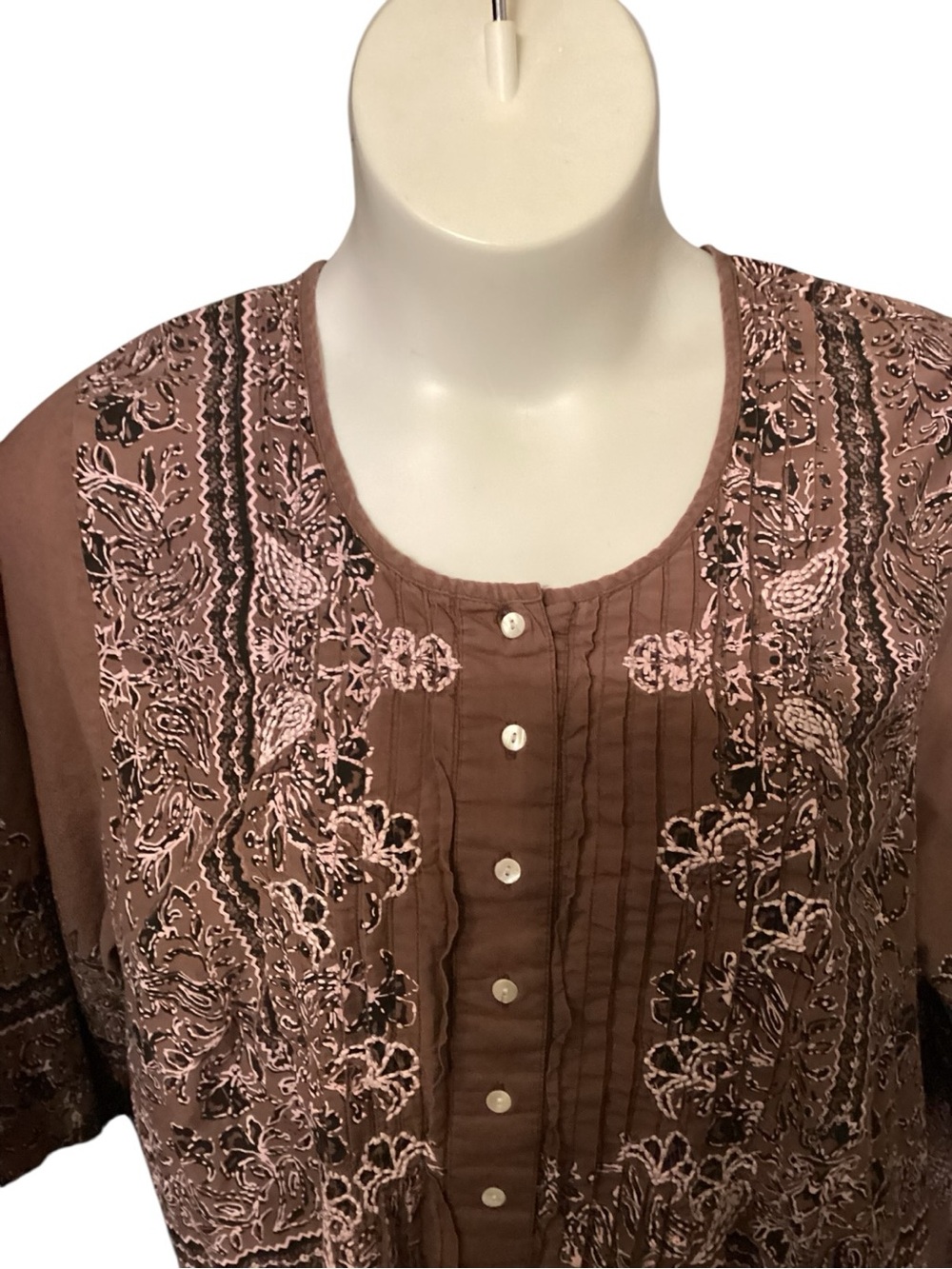 Denim 24/7 Plus Size Embroidered Brown Peasant Blouse 20W 100% Cotton - Picture 6 of 11